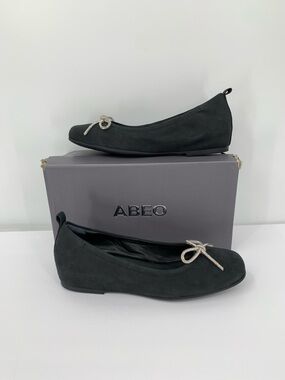 ABEO Cadence bow ballet flat shoe black suede leather comfort crystal new 10